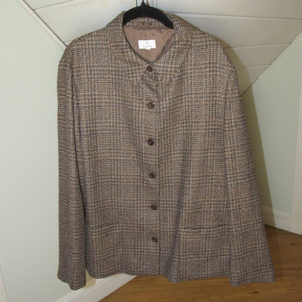 Zanella Wool Blend Tweed Button Up Blazer Made in Italy Womens 14